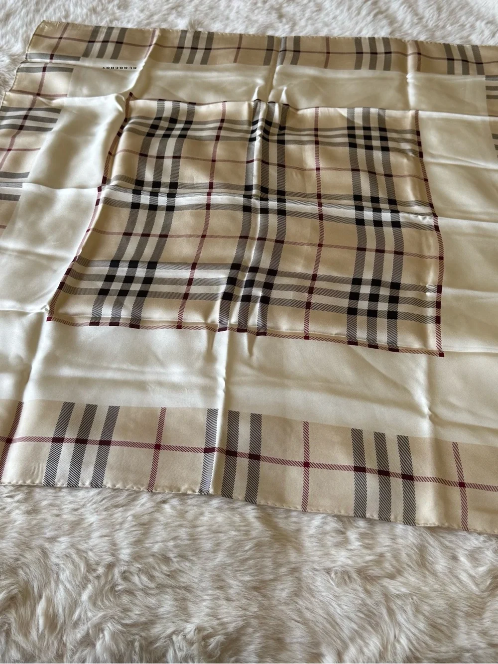 Burberry Beige Plaid Silk Square Scarf